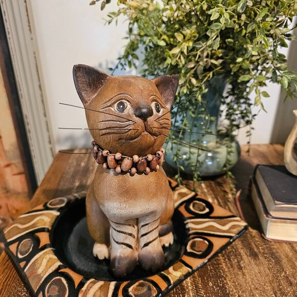 Hand-painted Vintage Kitty Ally Cat Sculpture - Whimsical Folk Art Decor - Picture 1 of 10